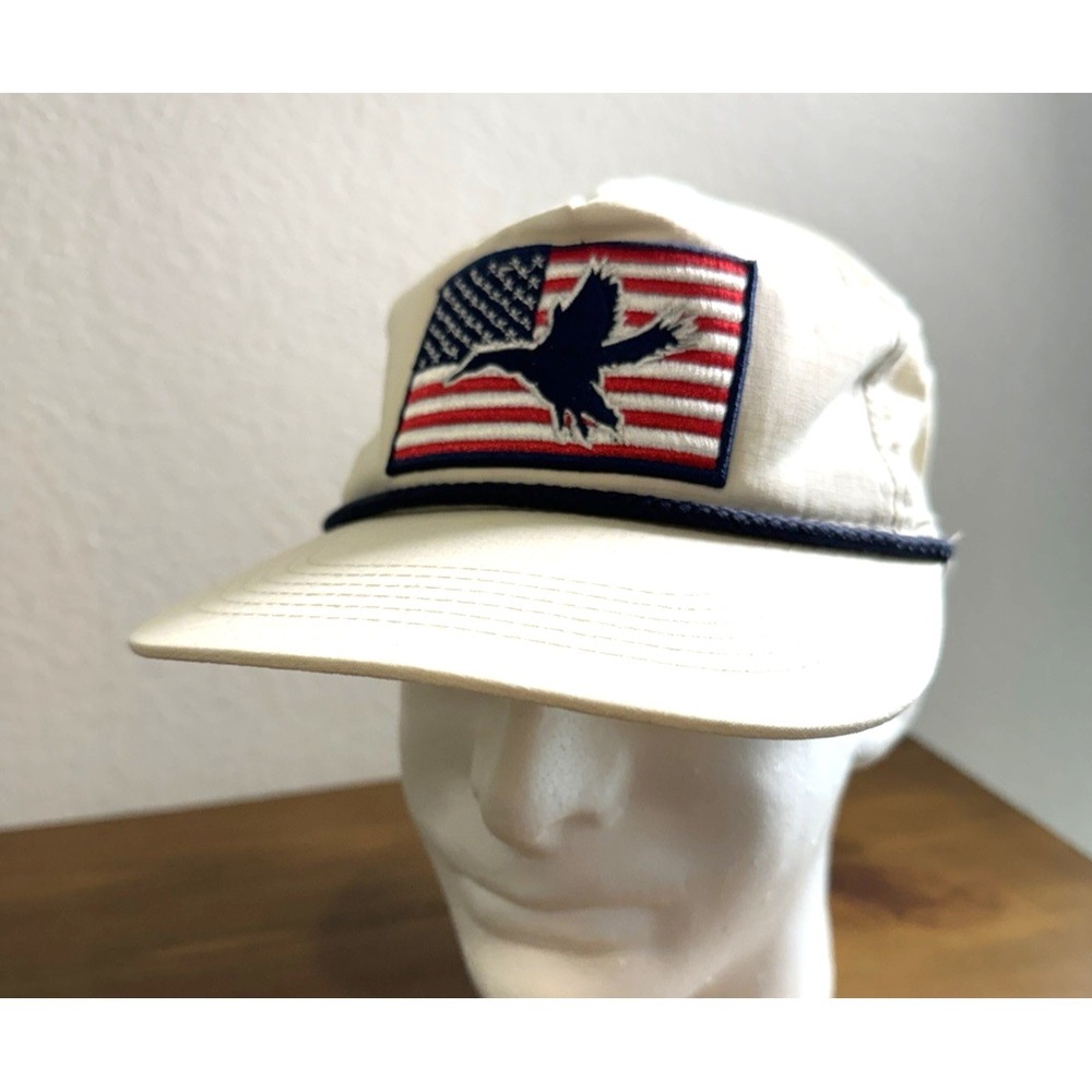 Burlebo American Flag Duck Logo Snapback Hat Cap Ripstop Off-White Hunting